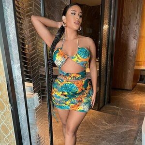 SHEIN SXY Tropical Halter Top & Skirt